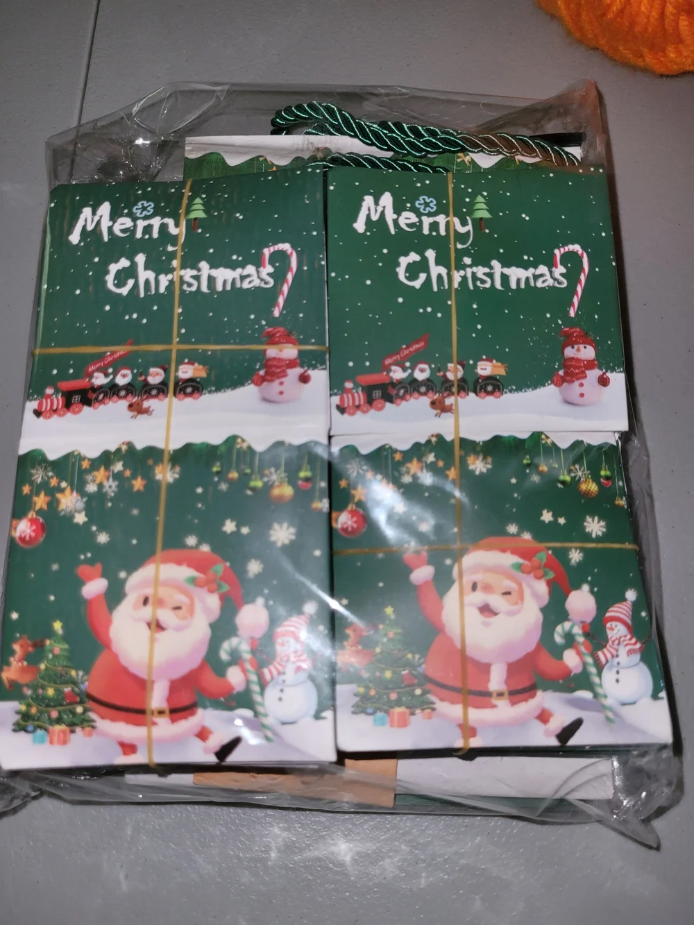 Christmas Gift Boxes Holiday Party Favor Set - Green Santa Design